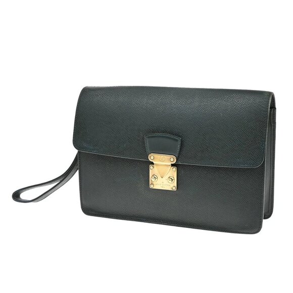 LOUIS VUITTON Pochette Kourad Clutch Hand Bag Taiga Leather - Picture 1 of 16